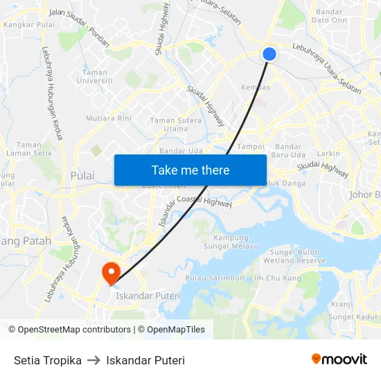 Setia Tropika to Iskandar Puteri map