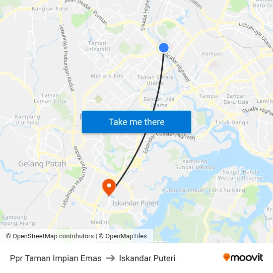 Ppr Taman Impian Emas to Iskandar Puteri map