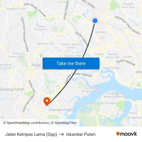 Jalan Kempas Lama (Opp) to Iskandar Puteri map