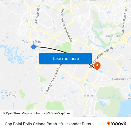 Opp Balai Polis Gelang Patah to Iskandar Puteri map