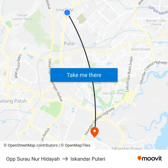 Opp Surau Nur Hidayah to Iskandar Puteri map