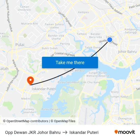 Opp Dewan JKR Johor Bahru to Iskandar Puteri map