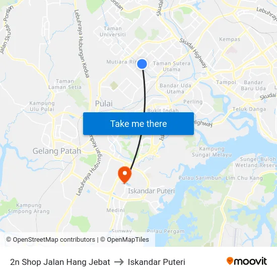 2n Shop Jalan Hang Jebat to Iskandar Puteri map