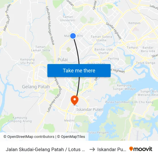 Jalan Skudai-Gelang Patah / Lotus Mutiar to Iskandar Puteri map