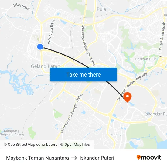 Maybank Taman Nusantara to Iskandar Puteri map
