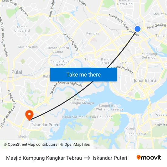 Masjid Kampung Kangkar Tebrau to Iskandar Puteri map