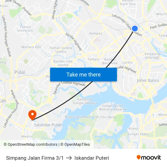 Simpang Jalan Firma 3/1 to Iskandar Puteri map