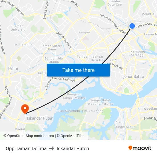 Opp Taman Delima to Iskandar Puteri map