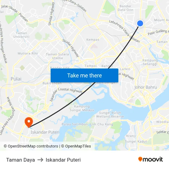 Taman Daya to Iskandar Puteri map