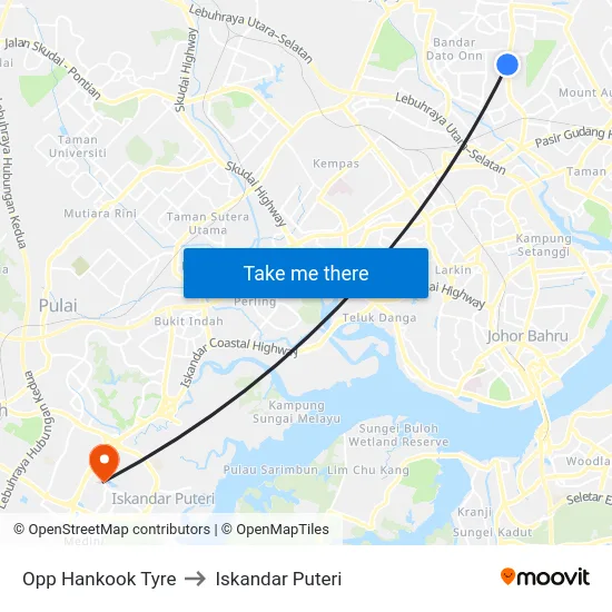 Opp Hankook Tyre to Iskandar Puteri map