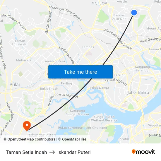 Taman Setia Indah to Iskandar Puteri map