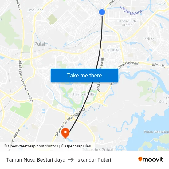 Taman Nusa Bestari Jaya to Iskandar Puteri map