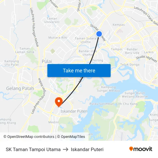 SK Taman Tampoi Utama to Iskandar Puteri map