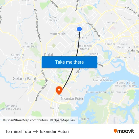Terminal Tuta to Iskandar Puteri map