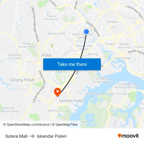 Sutera Mall to Iskandar Puteri map