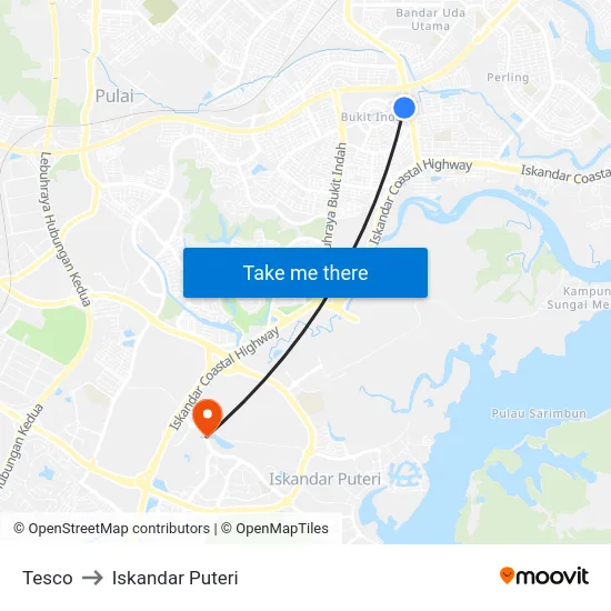 Tesco to Iskandar Puteri map