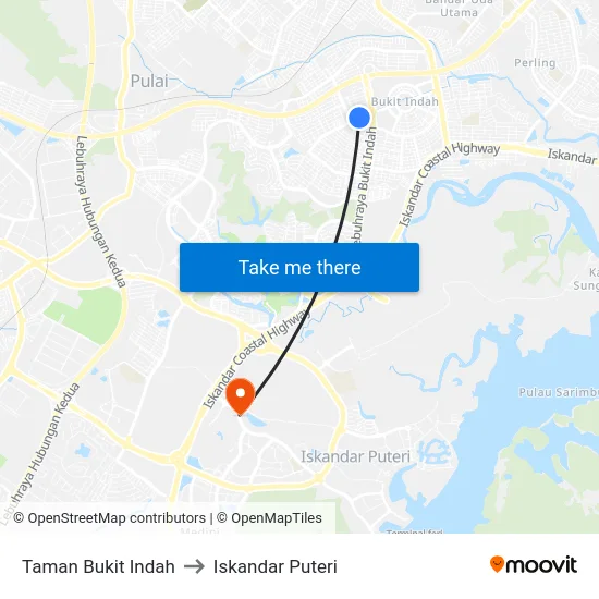 Taman Bukit Indah to Iskandar Puteri map