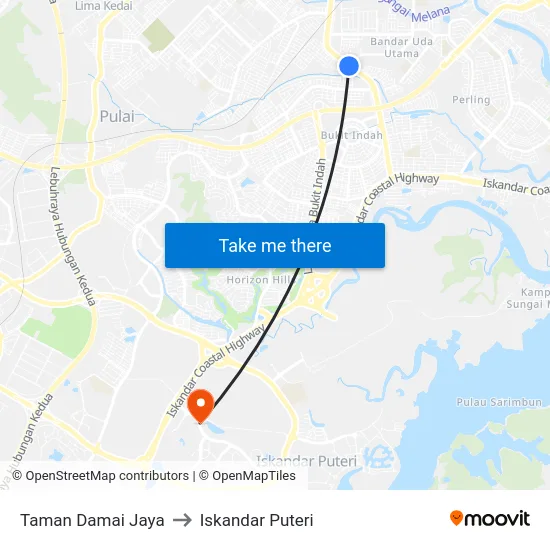 Taman Damai Jaya to Iskandar Puteri map