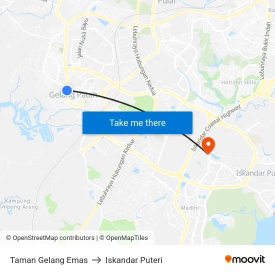 Taman Gelang Emas to Iskandar Puteri map