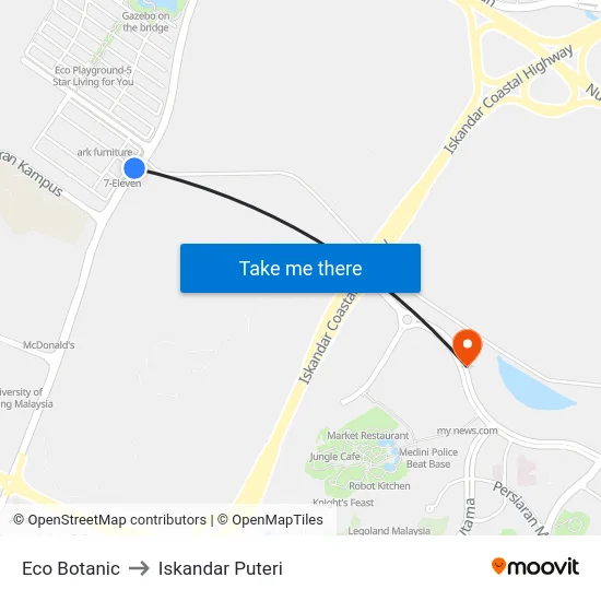 Eco Botanic to Iskandar Puteri map