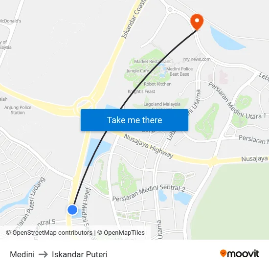 Medini to Iskandar Puteri map