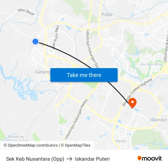 Sek Keb Nusantara (Opp) to Iskandar Puteri map