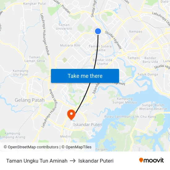 Taman Ungku Tun Aminah to Iskandar Puteri map