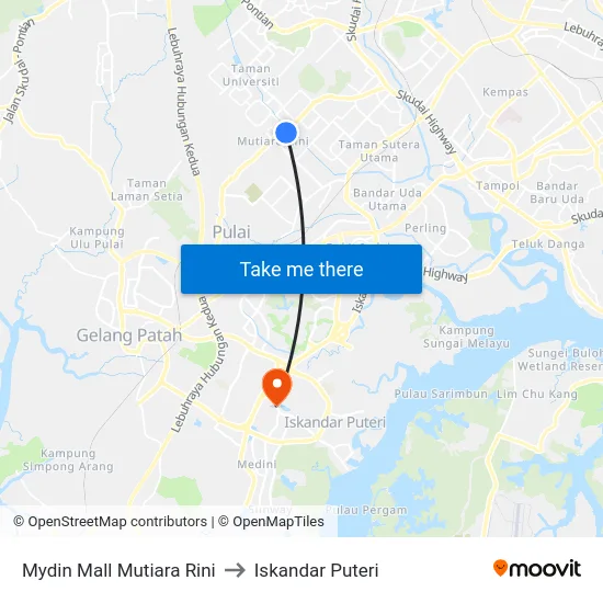 Mydin Mall Mutiara Rini to Iskandar Puteri map