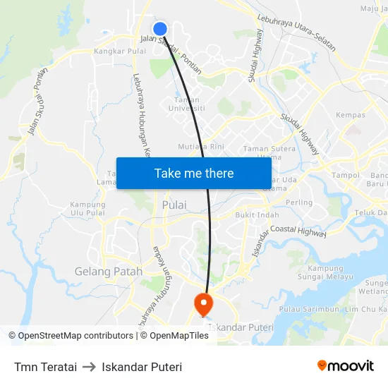Tmn Teratai to Iskandar Puteri map