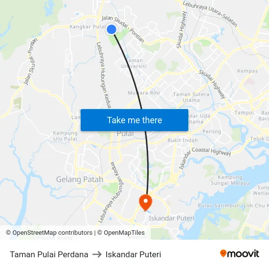 Taman Pulai Perdana to Iskandar Puteri map
