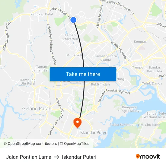 Jalan Pontian Lama to Iskandar Puteri map