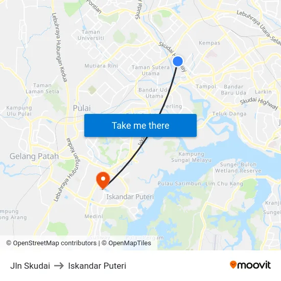 Jln Skudai to Iskandar Puteri map