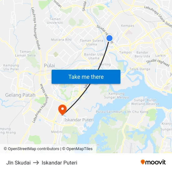 Jln Skudai to Iskandar Puteri map