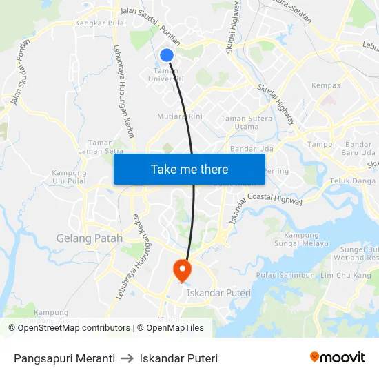 Pangsapuri Meranti to Iskandar Puteri map