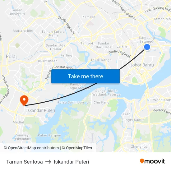 Taman Sentosa to Iskandar Puteri map