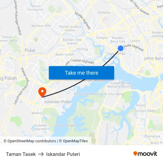 Taman Tasek to Iskandar Puteri map
