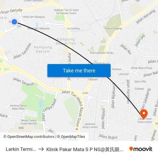 Larkin Terminal to Klinik Pakar Mata S P NG@黃氏眼科專科 map