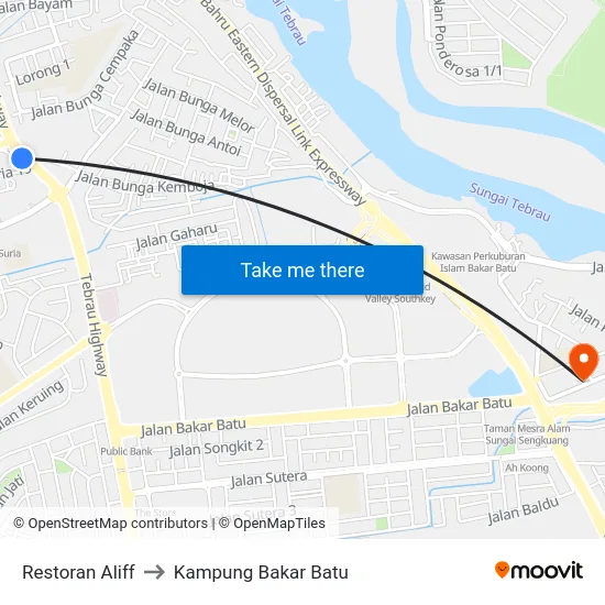 Restoran Aliff to Kampung Bakar Batu map