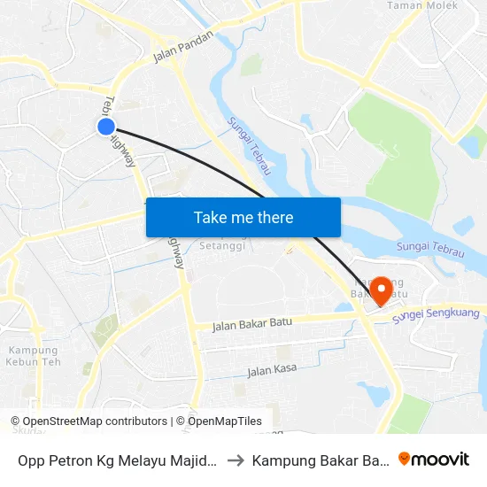 Opp Petron Kg Melayu Majidee to Kampung Bakar Batu map