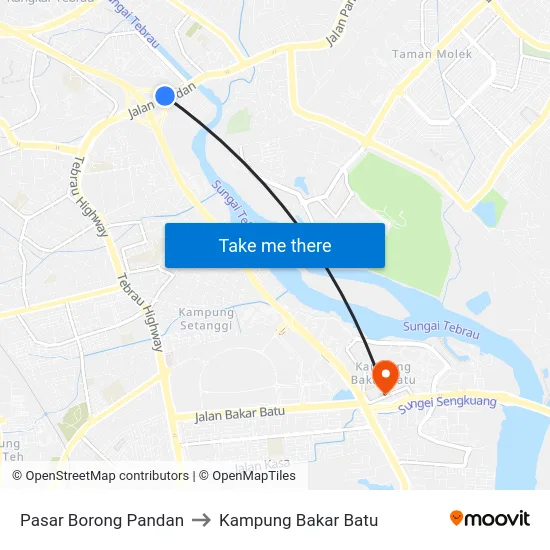 Pasar Borong Pandan to Kampung Bakar Batu map