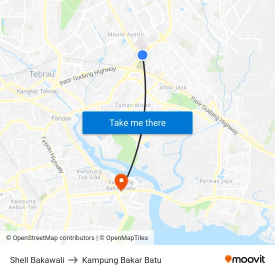 Shell Bakawali to Kampung Bakar Batu map