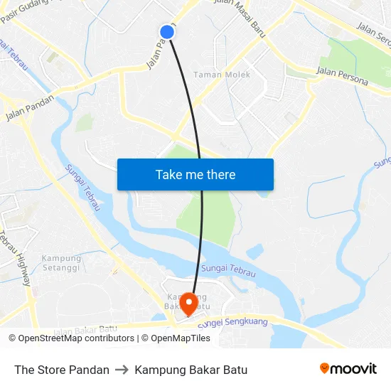 The Store Pandan to Kampung Bakar Batu map