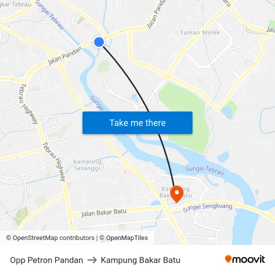 Opp Petron Pandan to Kampung Bakar Batu map