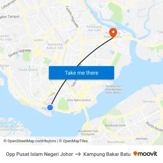 Opp Pusat Islam Negeri Johor to Kampung Bakar Batu map