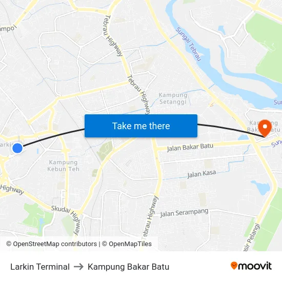 Larkin Terminal to Kampung Bakar Batu map