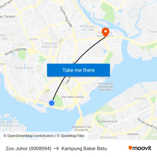 Zoo Johor (0008094) to Kampung Bakar Batu map