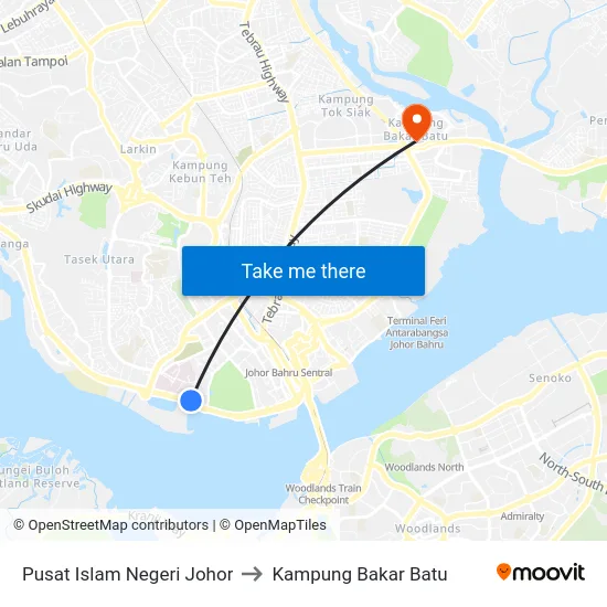 Pusat Islam Negeri Johor to Kampung Bakar Batu map
