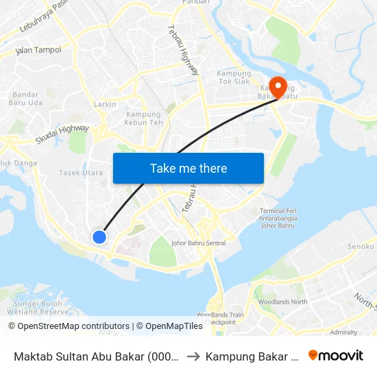 Maktab Sultan Abu Bakar (0005494) to Kampung Bakar Batu map