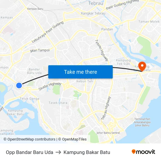 Opp Bandar Baru Uda to Kampung Bakar Batu map