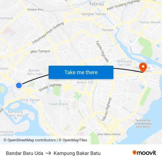 Bandar Baru Uda to Kampung Bakar Batu map